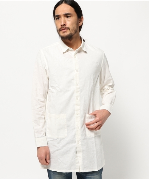 WEGO（ウィゴー）の「WEGO/リネンミックスパターンロングシャツ（シャツ/ブラウス・メンズ・ホワイト/ホワイト系その他/ネイビー/グレー系その他・MEDIUM/LARGE）」の5枚目の写真