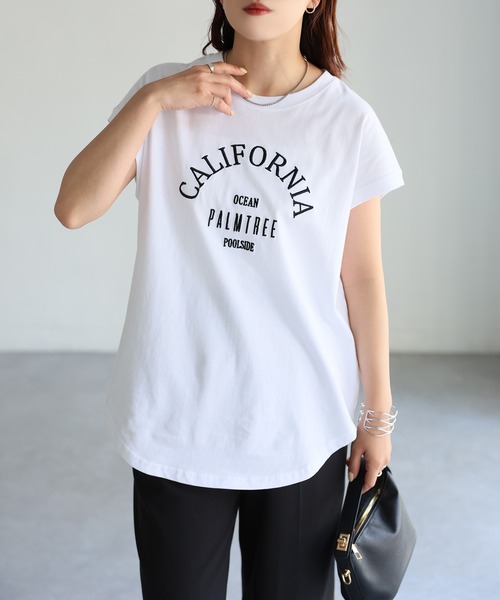 Riberry（リベリー）の「ロゴ刺繍フレンチTシャツ（Tシャツ/カットソー・レディース・チャコールグレー/ホワイト×グリーン/ホワイト×ブルー/ホワイト×グレー/ホワイト×ブラック/ホワイト×イエロー/ホワイト×ピンク・FREE）」の14枚目の写真