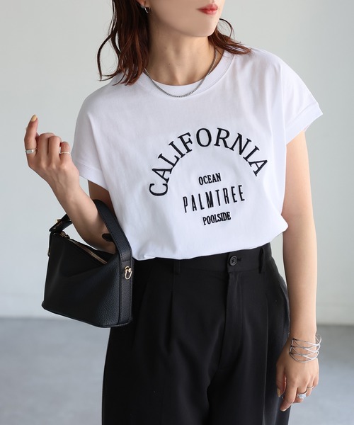 Riberry（リベリー）の「ロゴ刺繍フレンチTシャツ（Tシャツ/カットソー・レディース・チャコールグレー/ホワイト×グリーン/ホワイト×ブルー/ホワイト×グレー/ホワイト×ブラック/ホワイト×イエロー/ホワイト×ピンク・FREE）」の15枚目の写真