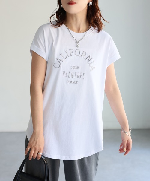Riberry（リベリー）の「ロゴ刺繍フレンチTシャツ（Tシャツ/カットソー・レディース・チャコールグレー/ホワイト×グリーン/ホワイト×ブルー/ホワイト×グレー/ホワイト×ブラック/ホワイト×イエロー/ホワイト×ピンク・FREE）」の18枚目の写真