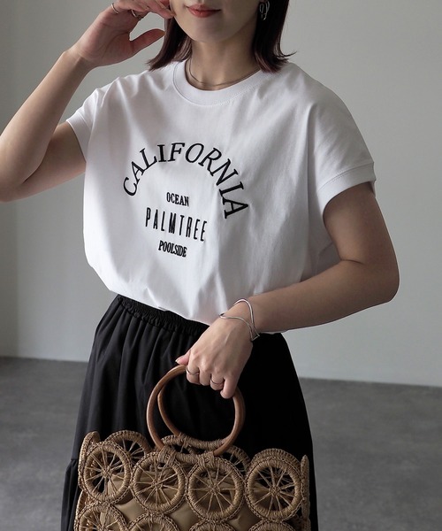 LIVIANA CONTI フレンチスリーブ ロゴ刺繍Tシャツ Riberry tシャツ ロゴ刺繍フレンチTシャツ レディース