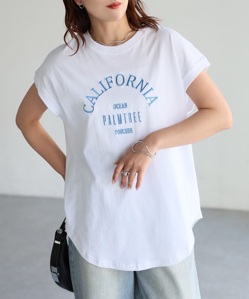 Riberry（リベリー）の「ロゴ刺繍フレンチTシャツ（Tシャツ/カットソー・レディース・チャコールグレー/ホワイト×グリーン/ホワイト×ブルー/ホワイト×グレー/ホワイト×ブラック/ホワイト×イエロー/ホワイト×ピンク・FREE）」の12枚目の写真