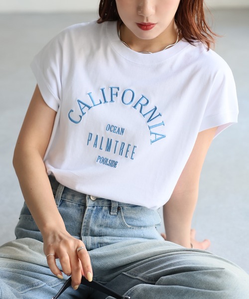 Riberry（リベリー）の「ロゴ刺繍フレンチTシャツ（Tシャツ/カットソー・レディース・チャコールグレー/ホワイト×グリーン/ホワイト×ブルー/ホワイト×グレー/ホワイト×ブラック/ホワイト×イエロー/ホワイト×ピンク・FREE）」の13枚目の写真