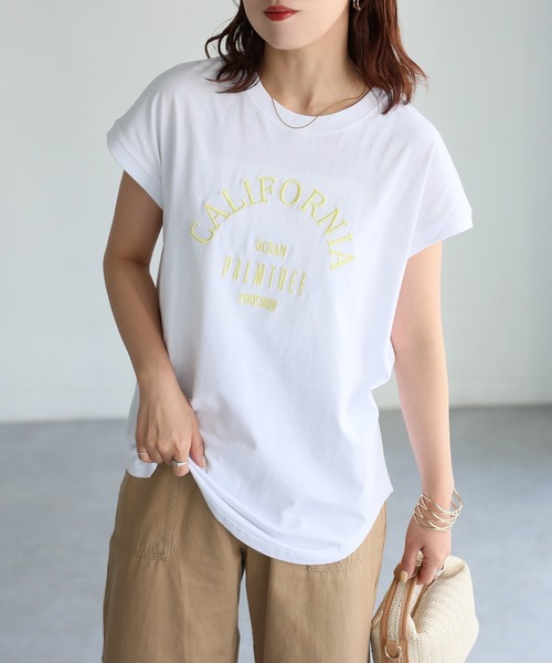Riberry（リベリー）の「ロゴ刺繍フレンチTシャツ（Tシャツ/カットソー・レディース・チャコールグレー/ホワイト×グリーン/ホワイト×ブルー/ホワイト×グレー/ホワイト×ブラック/ホワイト×イエロー/ホワイト×ピンク・FREE）」の22枚目の写真