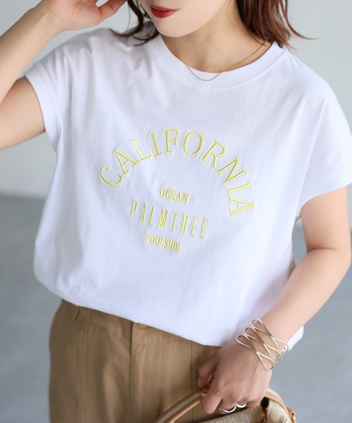 Riberry（リベリー）の「ロゴ刺繍フレンチTシャツ（Tシャツ/カットソー・レディース・チャコールグレー/ホワイト×グリーン/ホワイト×ブルー/ホワイト×グレー/ホワイト×ブラック/ホワイト×イエロー/ホワイト×ピンク・FREE）」の20枚目の写真