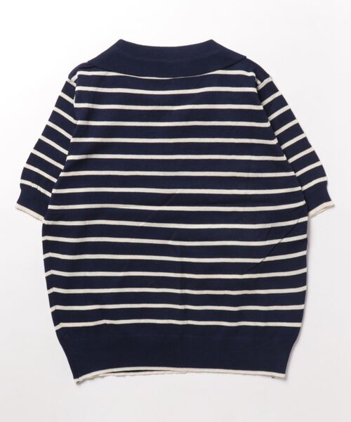nemne store(ネンネストア)の「《Delfy》スキッパーボーダーサマーニットT(ポロシャツ・レディース・ネイビー/アイボリー・フリー)」の3枚目の写真