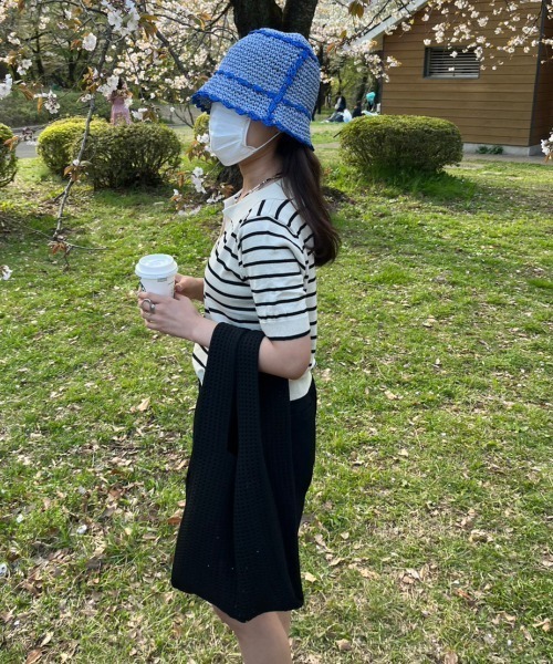 nemne store(ネンネストア)の「《Delfy》スキッパーボーダーサマーニットT(ポロシャツ・レディース・ネイビー/アイボリー・フリー)」の10枚目の写真