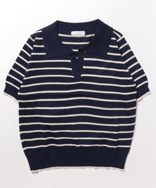 nemne store(ネンネストア)の「《Delfy》スキッパーボーダーサマーニットT(ポロシャツ・レディース・ネイビー/アイボリー・フリー)」の16枚目の写真