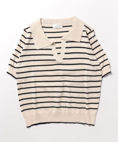 nemne store(ネンネストア)の「《Delfy》スキッパーボーダーサマーニットT(ポロシャツ・レディース・ネイビー/アイボリー・フリー)」の15枚目の写真