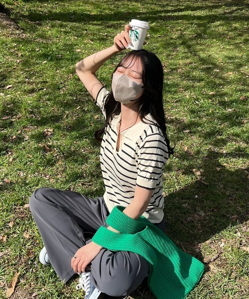 nemne store(ネンネストア)の「《Delfy》スキッパーボーダーサマーニットT(ポロシャツ・レディース・ネイビー/アイボリー・フリー)」の19枚目の写真