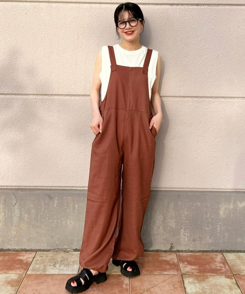 RODEO CROWNS WIDE BOWL（ロデオクラウンズワイドボウル）の「ワイドリラックスサロペット（サロペット/オーバーオール・レディース・ブラウン/ライム/ネイビー・FREE）」の18枚目の写真