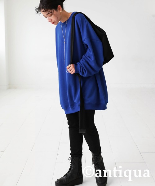 antiqua(アンティカ)の「ビッグサイズ裏毛スウェット(スウェット・レディース・レッド/ブルー/グリーン/杢グレー/グレイッシュベージュ/ブラック・FREE)」の6枚目の写真