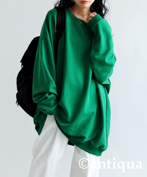 antiqua(アンティカ)の「ビッグサイズ裏毛スウェット(スウェット・レディース・レッド/ブルー/グリーン/杢グレー/グレイッシュベージュ/ブラック・FREE)」の5枚目の写真