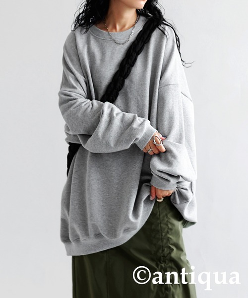 antiqua(アンティカ)の「ビッグサイズ裏毛スウェット(スウェット・レディース・レッド/ブルー/グリーン/杢グレー/グレイッシュベージュ/ブラック・FREE)」の16枚目の写真