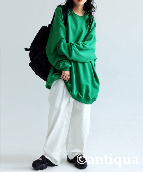 antiqua(アンティカ)の「ビッグサイズ裏毛スウェット(スウェット・レディース・レッド/ブルー/グリーン/杢グレー/グレイッシュベージュ/ブラック・FREE)」の9枚目の写真