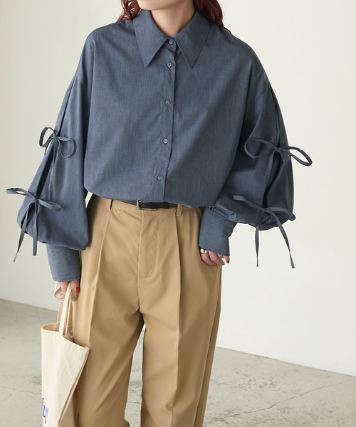 セール】袖リボンボリュームスリーブオーバーシャツ（シャツ/ブラウス