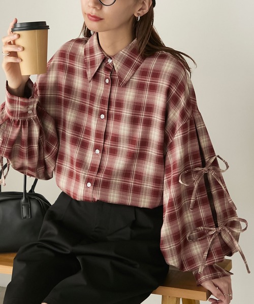 セール】袖リボンボリュームスリーブオーバーシャツ（シャツ/ブラウス