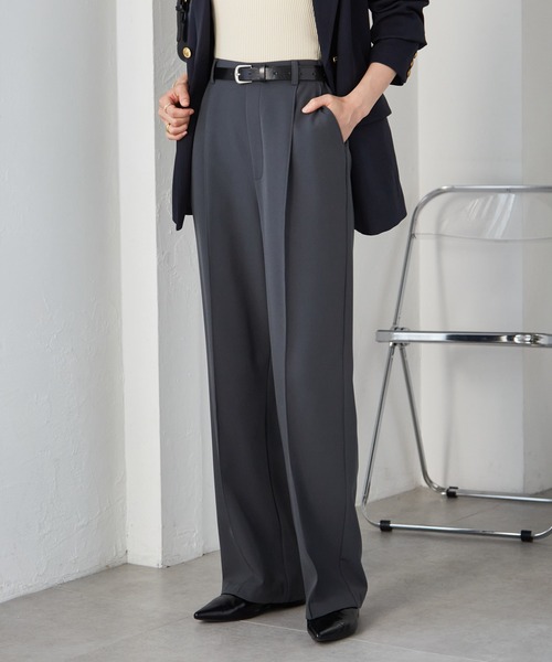 セール】裏起毛美脚シルエットピンタックワイドパンツ（スラックス