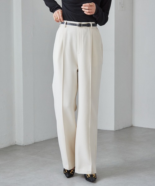 セール】裏起毛美脚シルエットピンタックワイドパンツ（スラックス