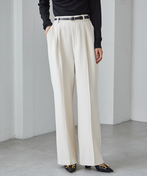 セール】裏起毛美脚シルエットピンタックワイドパンツ（スラックス