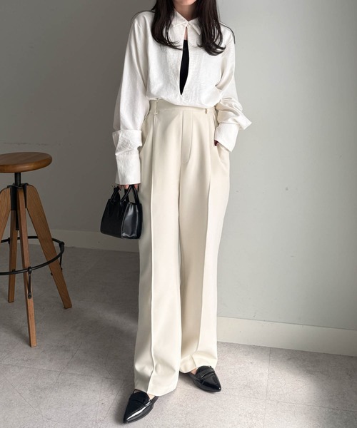 セール】裏起毛美脚シルエットピンタックワイドパンツ（スラックス