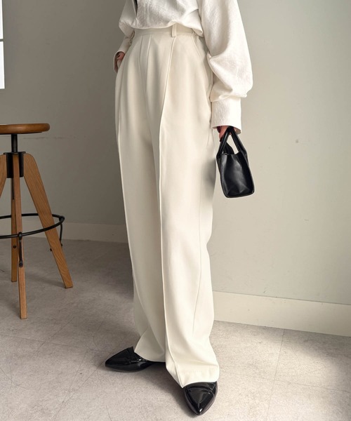 セール】裏起毛美脚シルエットピンタックワイドパンツ（スラックス