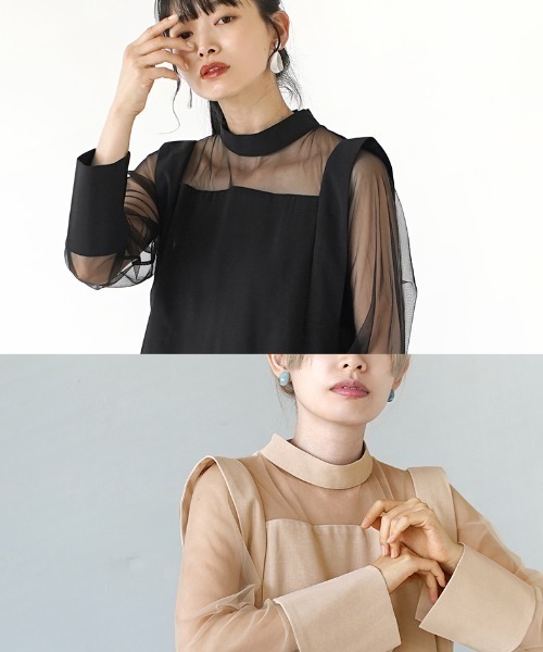 e-zakkamania stores(イーザッカマニアストアーズ)の「シアー チュニックブラウス(シャツ/ブラウス・レディース・ライトベージュ/ブラック・M)」の9枚目の写真