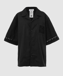 マリーン セール MARINE SERRE Regenerated household linen crop shirt シャツ ブラウス 半袖 刺繍 S 黒 レディース Regenerated Household Linen Corset Shirt • Marine Serre