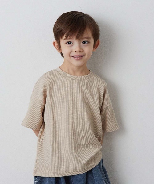 riziere(リジェール)の「ニュアンスカラーリブTシャツ(Tシャツ/カットソー・キッズ・ベージュ/チャコールグレー/ピンク/ブルー/グリーン/アイボリー・100/150/140/90/110/120/130)」の3枚目の写真