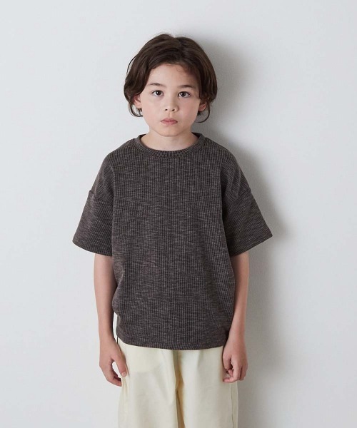 riziere(リジェール)の「ニュアンスカラーリブTシャツ(Tシャツ/カットソー・キッズ・ベージュ/チャコールグレー/ピンク/ブルー/グリーン/アイボリー・100/150/140/90/110/120/130)」の1枚目の写真