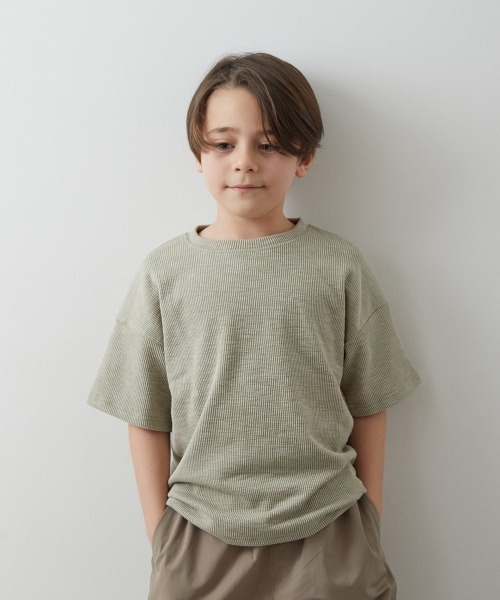 riziere(リジェール)の「ニュアンスカラーリブTシャツ(Tシャツ/カットソー・キッズ・ベージュ/チャコールグレー/ピンク/ブルー/グリーン/アイボリー・100/150/140/90/110/120/130)」の4枚目の写真