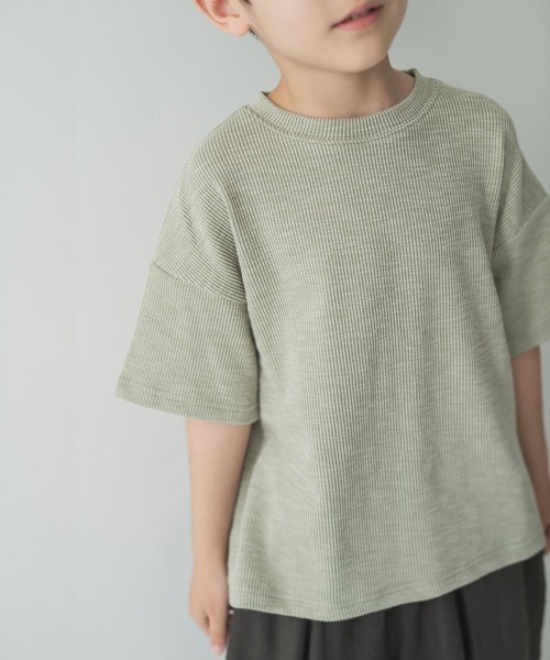 riziere(リジェール)の「ニュアンスカラーリブTシャツ(Tシャツ/カットソー・キッズ・ベージュ/チャコールグレー/ピンク/ブルー/グリーン/アイボリー・100/150/140/90/110/120/130)」の12枚目の写真