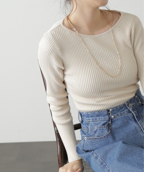 FREE'S MART（フリーズマート）の「◇[洗える]マシンウォッシャブルオーガニックコットン長袖ニット（ニット/セーター・レディース・パープル/ホワイト/ブラック/グリーン・FREE）」の2枚目の写真