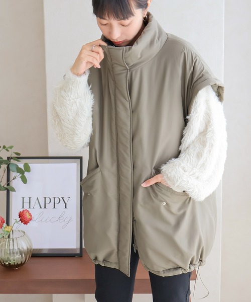 Social GIRL（ソーシャルガール）の「2WAYスタンドカラーキルトコート/キルティングベスト（ベスト・レディース・カーキ/アイボリー/ブラック・M）」の19枚目の写真