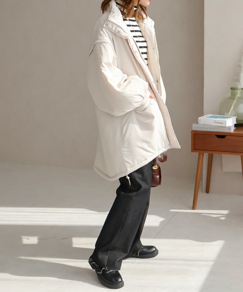 Social GIRL（ソーシャルガール）の「2WAYスタンドカラーキルトコート/キルティングベスト（ベスト・レディース・カーキ/アイボリー/ブラック・M）」の9枚目の写真