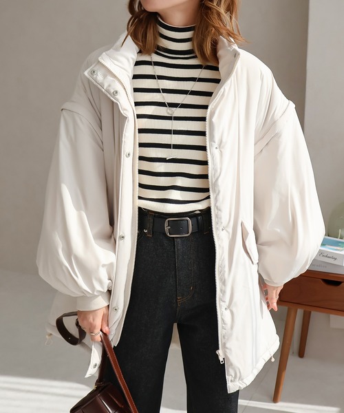 Social GIRL（ソーシャルガール）の「2WAYスタンドカラーキルトコート/キルティングベスト（ベスト・レディース・カーキ/アイボリー/ブラック・M）」の14枚目の写真