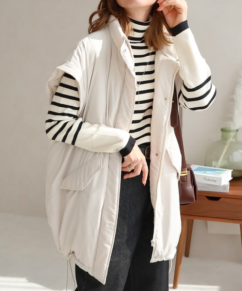 Social GIRL（ソーシャルガール）の「2WAYスタンドカラーキルトコート/キルティングベスト（ベスト・レディース・カーキ/アイボリー/ブラック・M）」の4枚目の写真