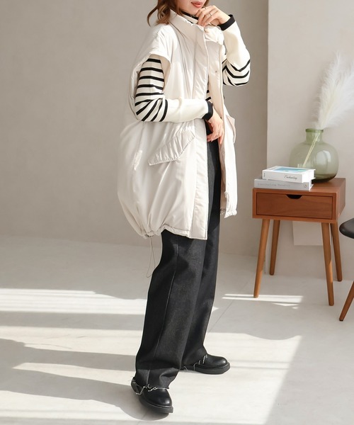 Social GIRL（ソーシャルガール）の「2WAYスタンドカラーキルトコート/キルティングベスト（ベスト・レディース・カーキ/アイボリー/ブラック・M）」の5枚目の写真