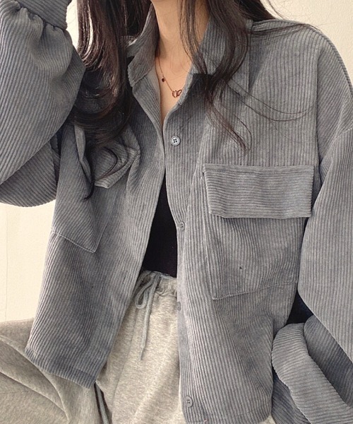 become tree 22W コーデュロイショートスリーブクロップドシャツ L