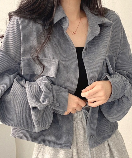 セール】ボリュームスリーブクロップド丈コーデュロイシャツ（シャツ