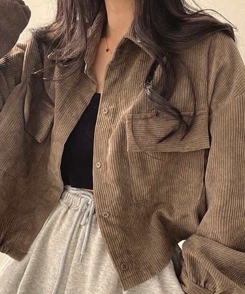 セール】ボリュームスリーブクロップド丈コーデュロイシャツ（シャツ