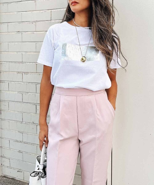 esutoreja（エストレジャ）の「シルバープリントTシャツ（Tシャツ/カットソー・レディース・ホワイト/ブラック・FREE）」の2枚目の写真