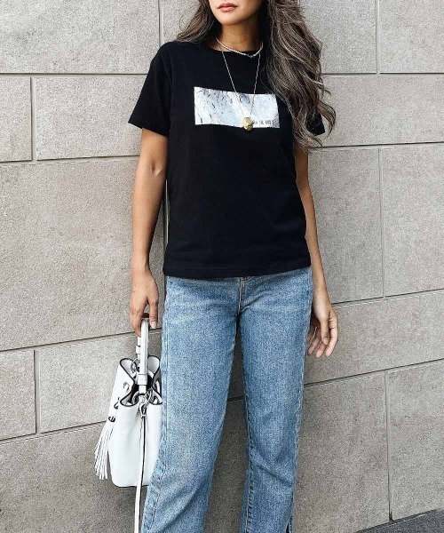 esutoreja（エストレジャ）の「シルバープリントTシャツ（Tシャツ/カットソー・レディース・ホワイト/ブラック・FREE）」の6枚目の写真
