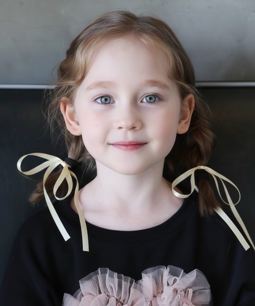 Rora（ローラ）の「ロンロン リボン ヘアゴム 2個セット（ヘアゴム・キッズ・クリーム/ブラック/ピンク/ラベンダー・FREE）」の3枚目の写真