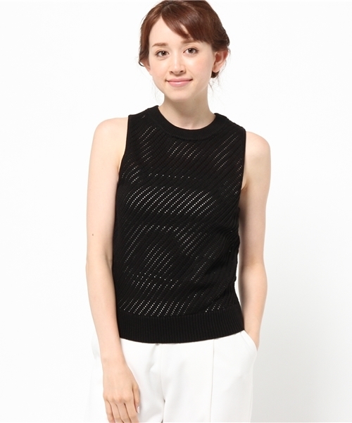 OUTLET（アウトレット）の「【mystic】メッシュタンクニット（ニット/セーター・レディース・イエロー/ブラック/オフホワイト・FREE）」の3枚目の写真