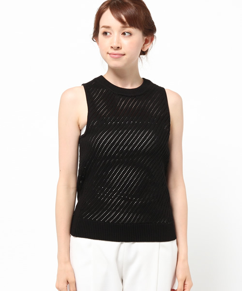 OUTLET（アウトレット）の「【mystic】メッシュタンクニット（ニット/セーター・レディース・イエロー/ブラック/オフホワイト・FREE）」の4枚目の写真