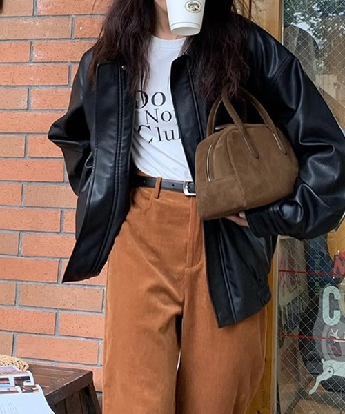 LYEON（リヨン）の「ビッグシルエットフェイクレザージャケット/ルーズブルゾン（ブルゾン・レディース・ブラウン/ブラック・FREE）」の13枚目の写真