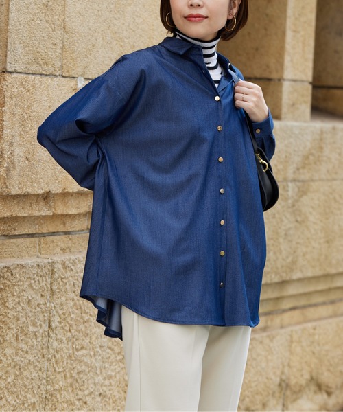 Chez toi（シェトワ）の「BACKタックフレアSHチュニック（シャツ/ブラウス・レディース・オフホワイト/ネイビー/ブラック・FREE）」の6枚目の写真