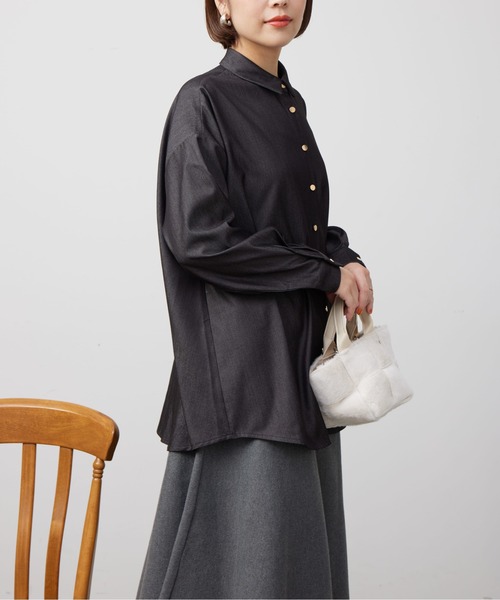 Chez toi（シェトワ）の「BACKタックフレアSHチュニック（シャツ/ブラウス・レディース・オフホワイト/ネイビー/ブラック・FREE）」の21枚目の写真