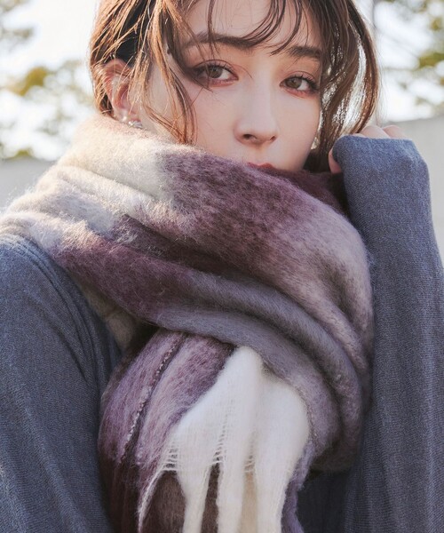 大判チェックシャギーマフラー（マフラー）｜Tiaclasse（ティア